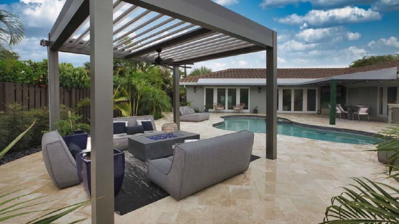 Pergola beside a pool
